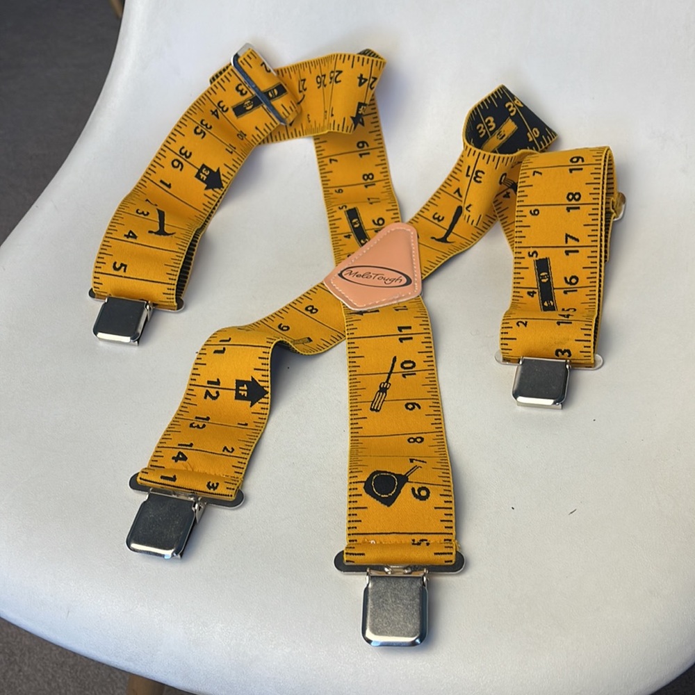 Unisex Ruler Tape Measure Suspenders One Size Construction Stretch Adjustable